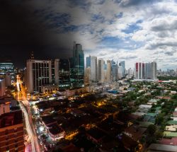 El día y la noche en Makati City (Filipinas)