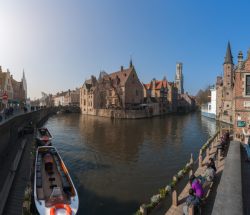 Panoramic of the Dijver Canal in Bruges Belgium (Brugge)