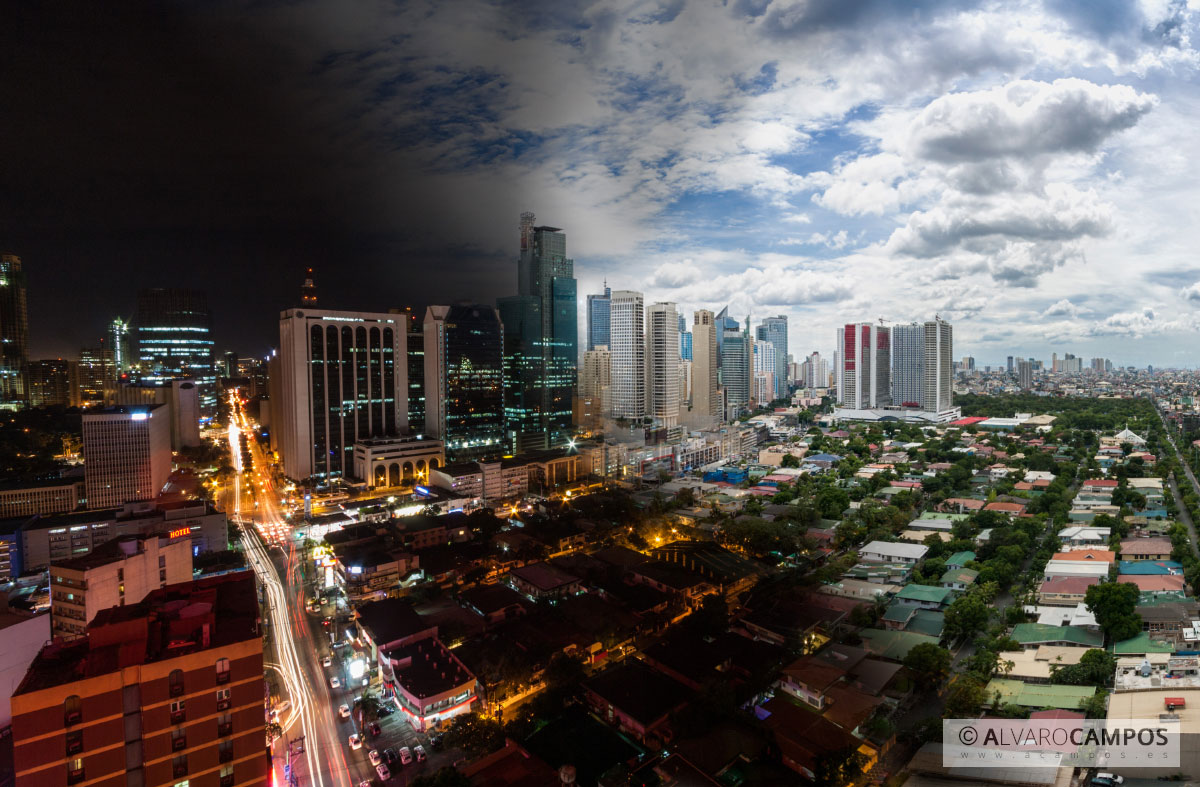 El día y la noche en Makati City (Filipinas)