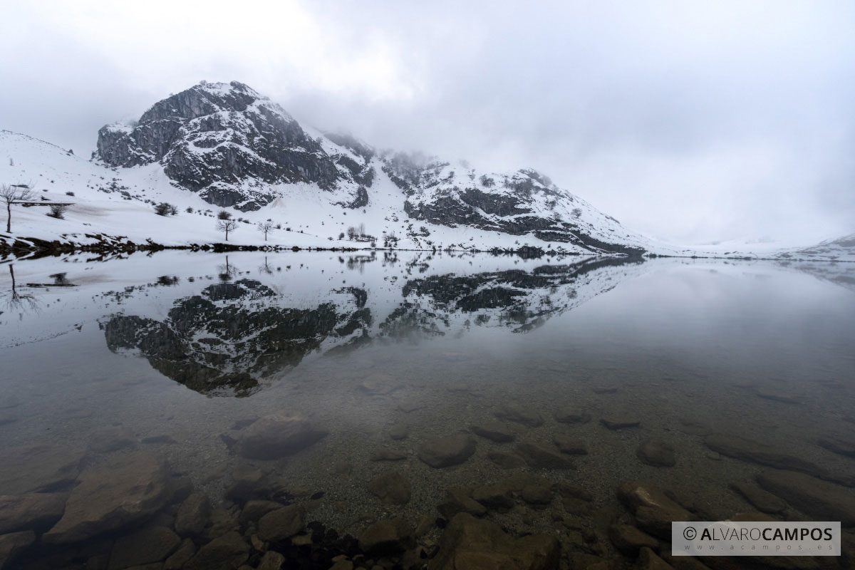 Reflejos nevados en el Lago Enol
